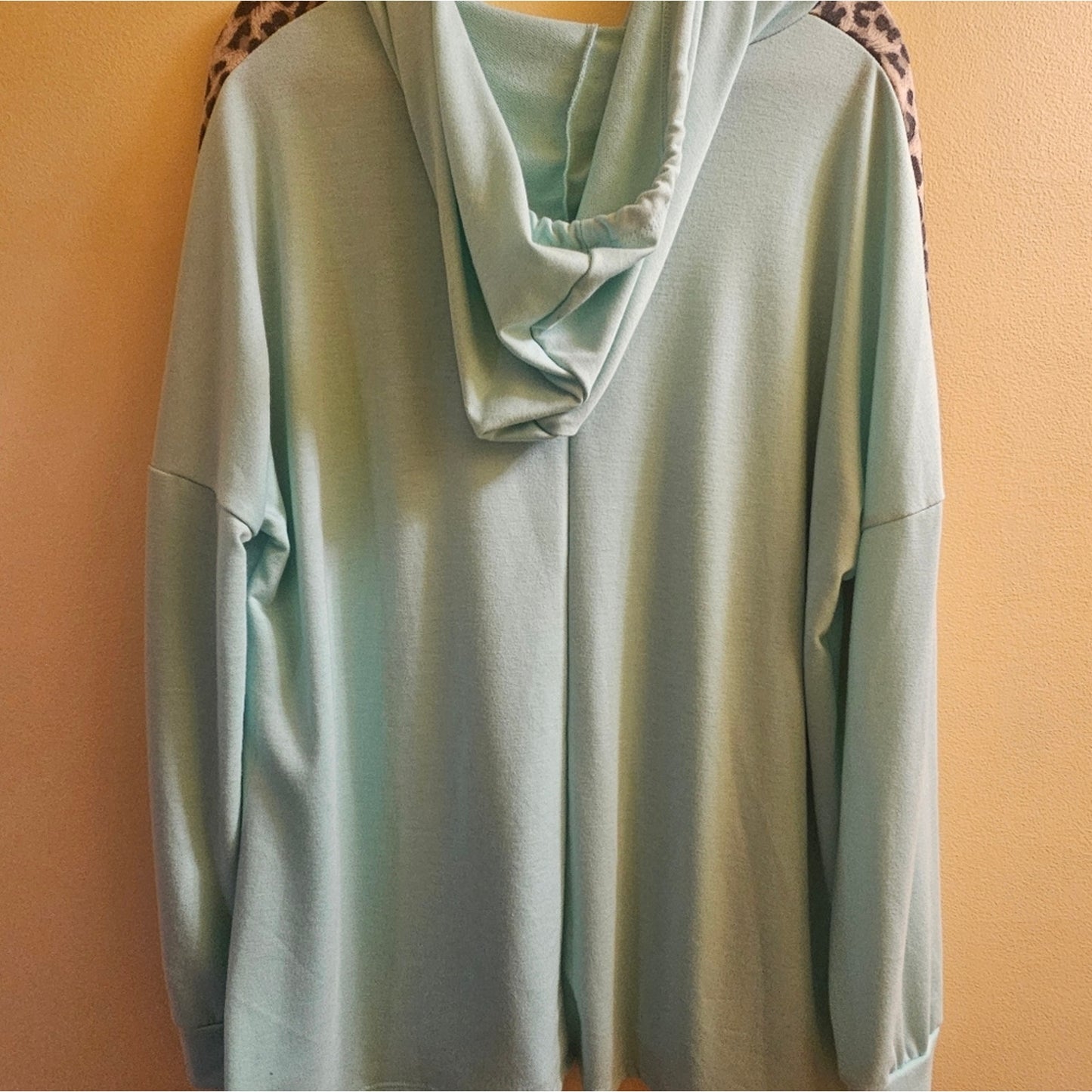 Heimish Mint Green Blue Sweatshirt Hoodie With Leopard Accents NWT 3X Light