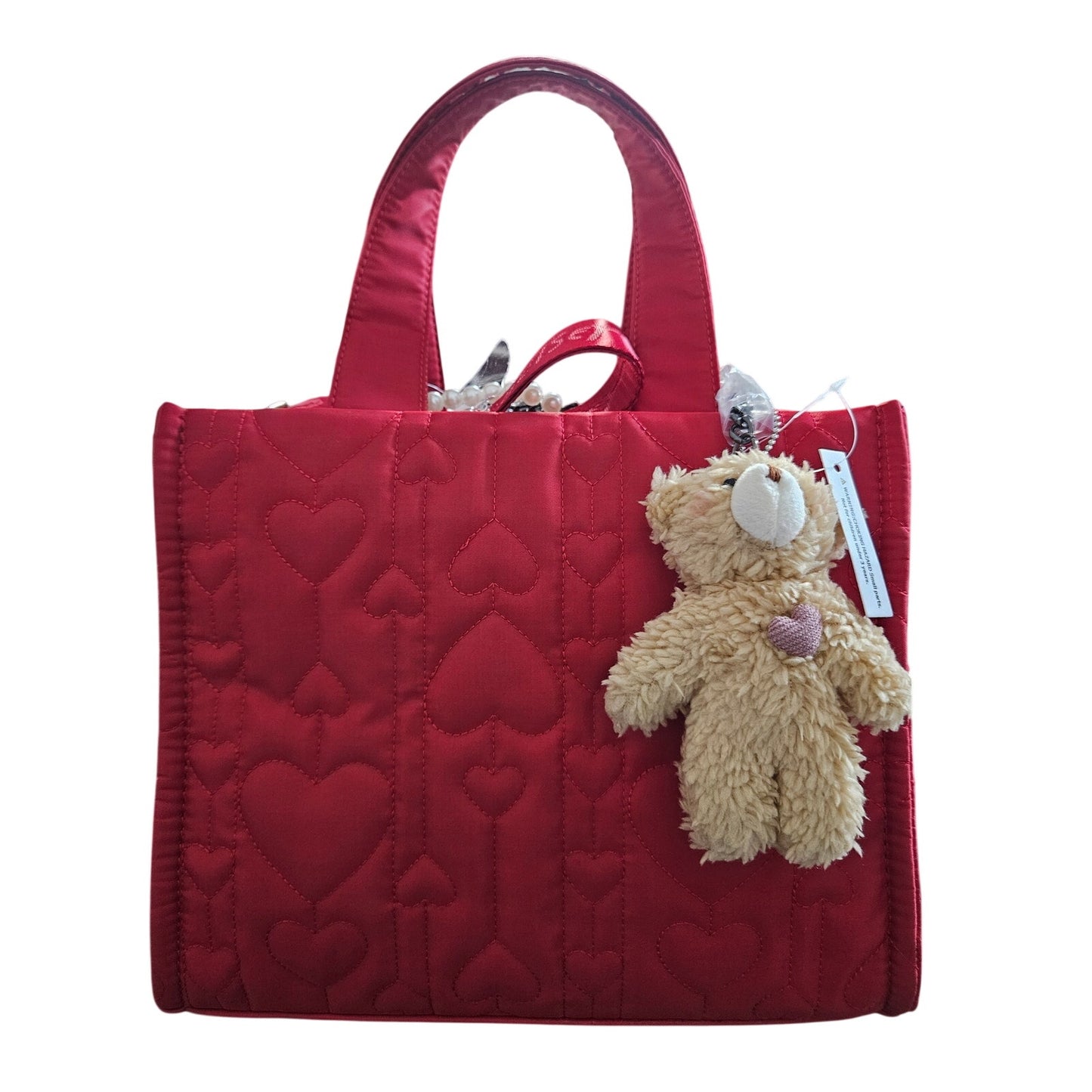 Luv Betsey by Betsey Johnson red quilted heart tote crossbody bag NWT BEAR PEARL