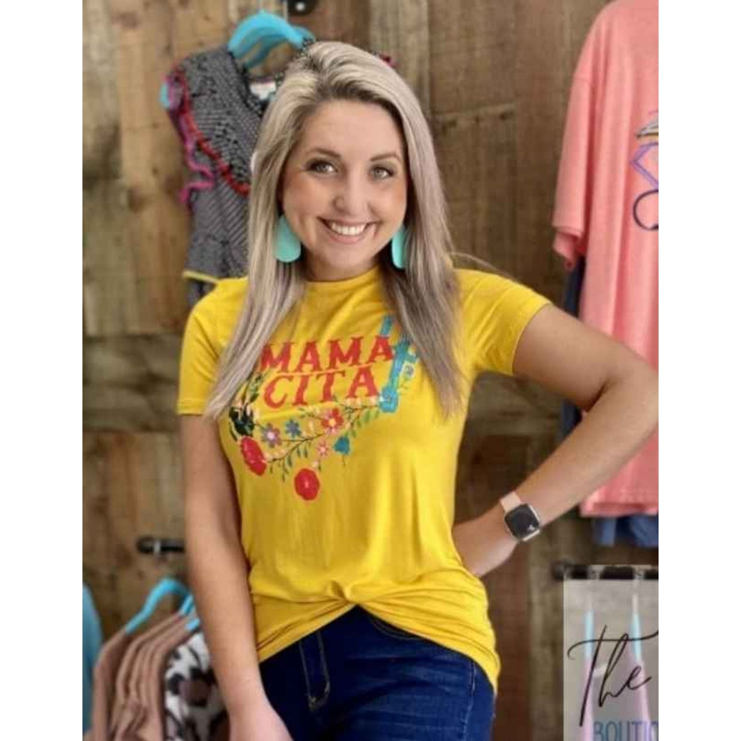 Mamacita Spanish mama yellow tee flowers floral t-shirt!