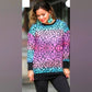 Jess Lea Leopard Sweatshirt Multicolored with Black Accents NEW Pink Blue