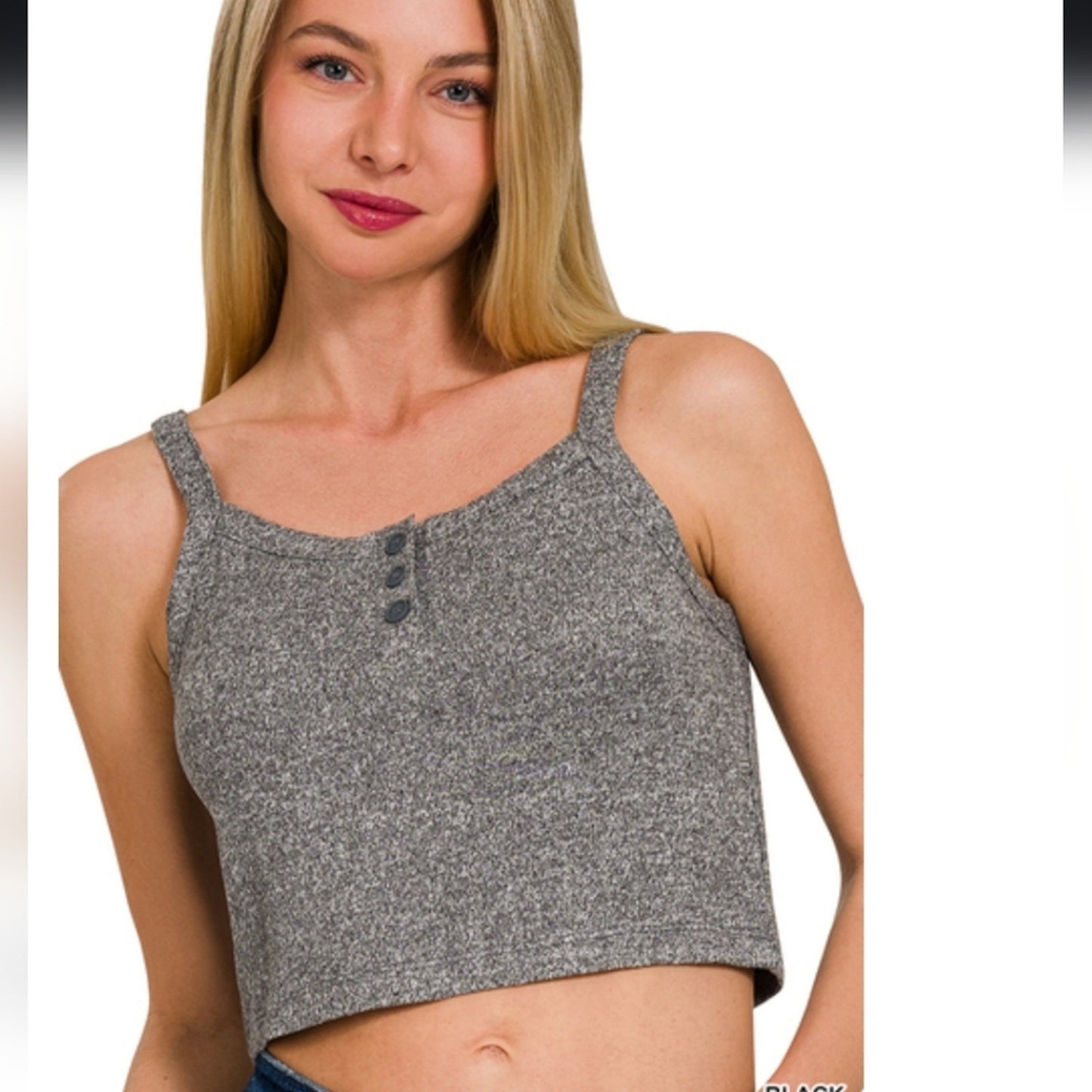 Front half-button cropped cami tank top Zenana NEW black