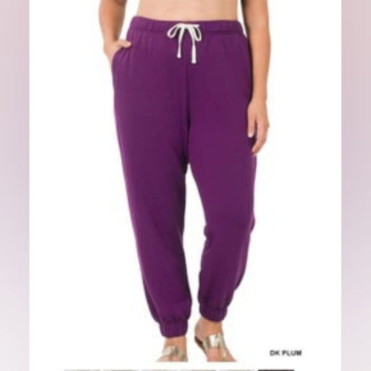 Zenana soft stretch sweatpants purple NWT Retired RARE HTF joggers tie waist