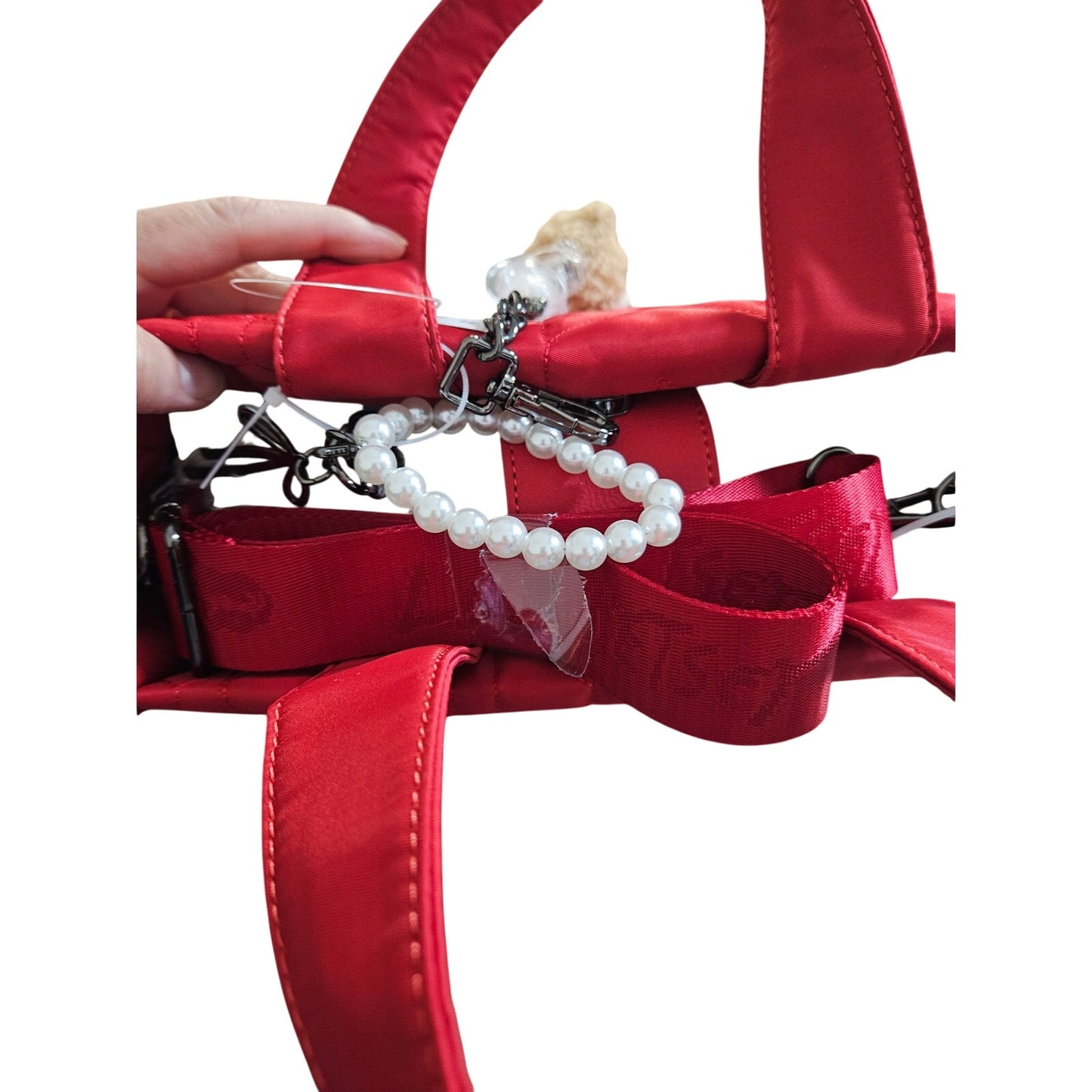 Luv Betsey by Betsey Johnson red quilted heart tote crossbody bag NWT BEAR PEARL